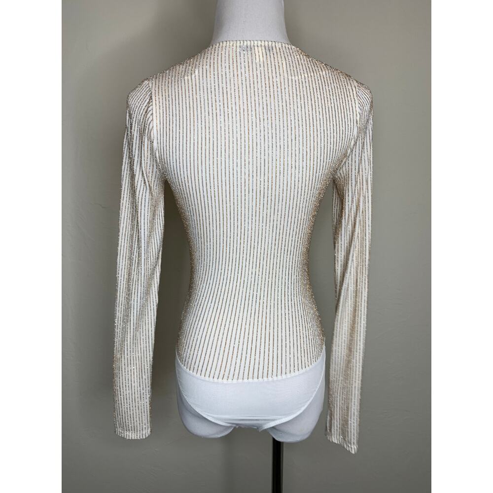 Francesca's Cream Gold Bodysuit Twist Bust Sz XS Coquette Glam - Picture 2 of 9